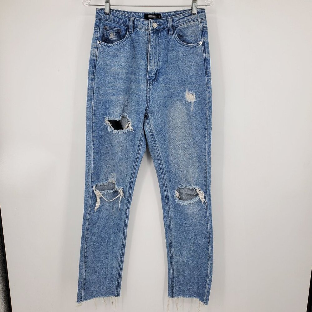 Missguided High Waisted Ripped Straight Women's Distressed Denim Jeans Size 6